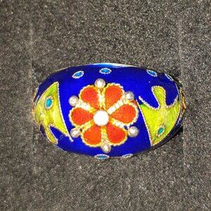 Rare Vintage Chinese Export Enamel Cloisonné Sterling Silver Fish Ring